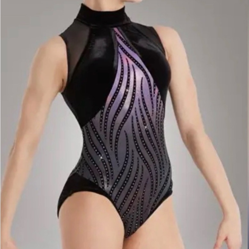 Weissman Elite Flocked Metallic Wave Leotard Dance Competition Costume